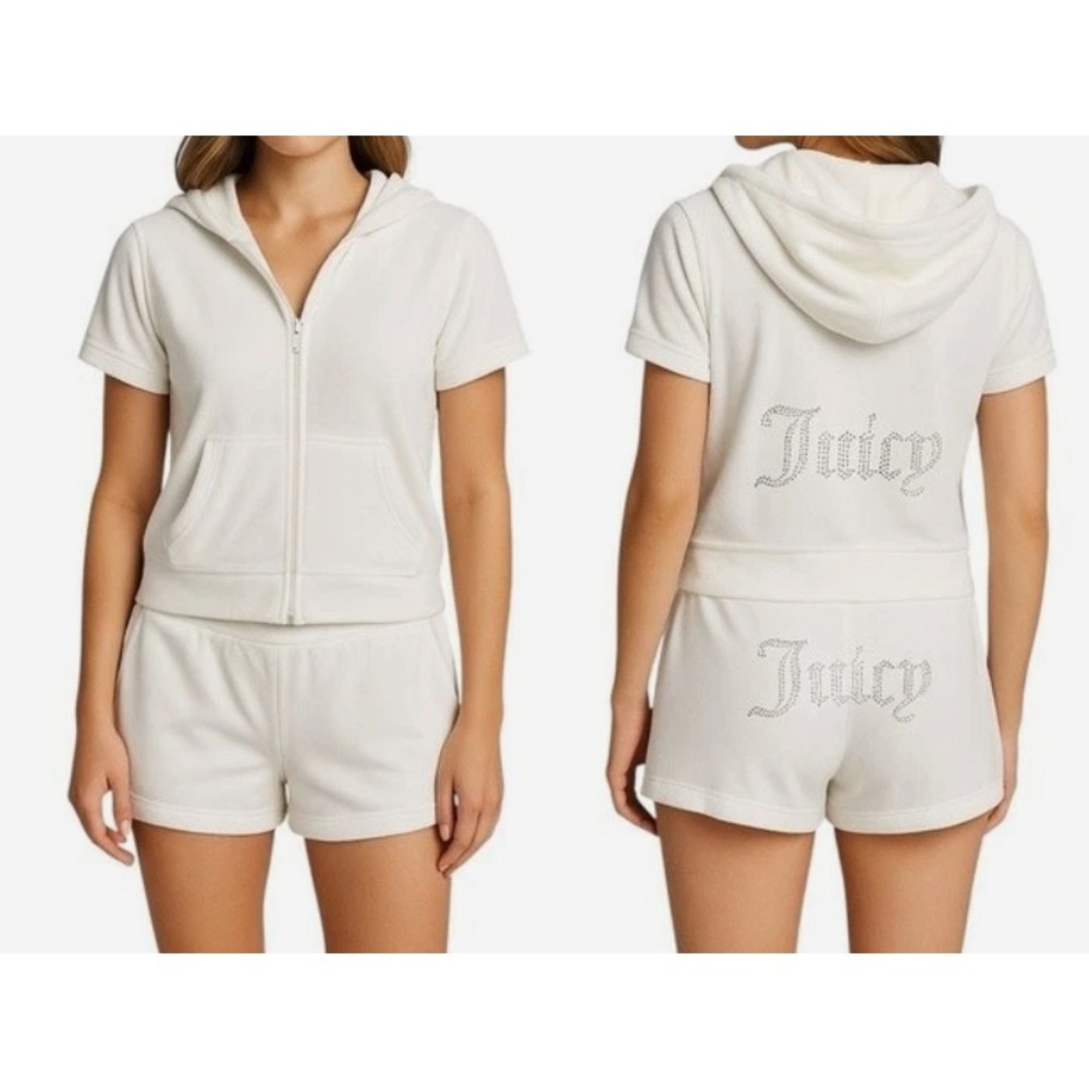 NWT JUICY COUTURE Womens Shorts Towel Terry Set Bling Y2K Rhinestones-Size L